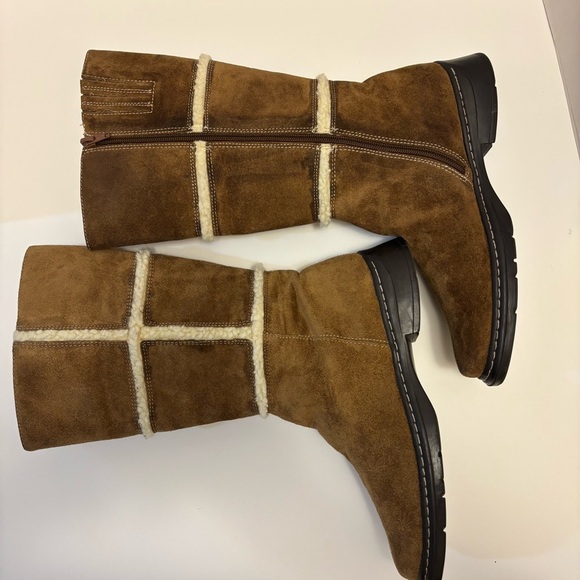 Vintage BASS Shearling Boots Leather Upper Womens 7M Brown Round Toe Block Heel - Picture 7 of 17